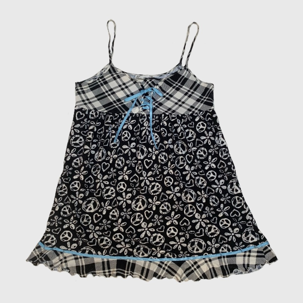 Y2K PJ Couture Black & White Girly Printed Babydoll PJ Top Size L